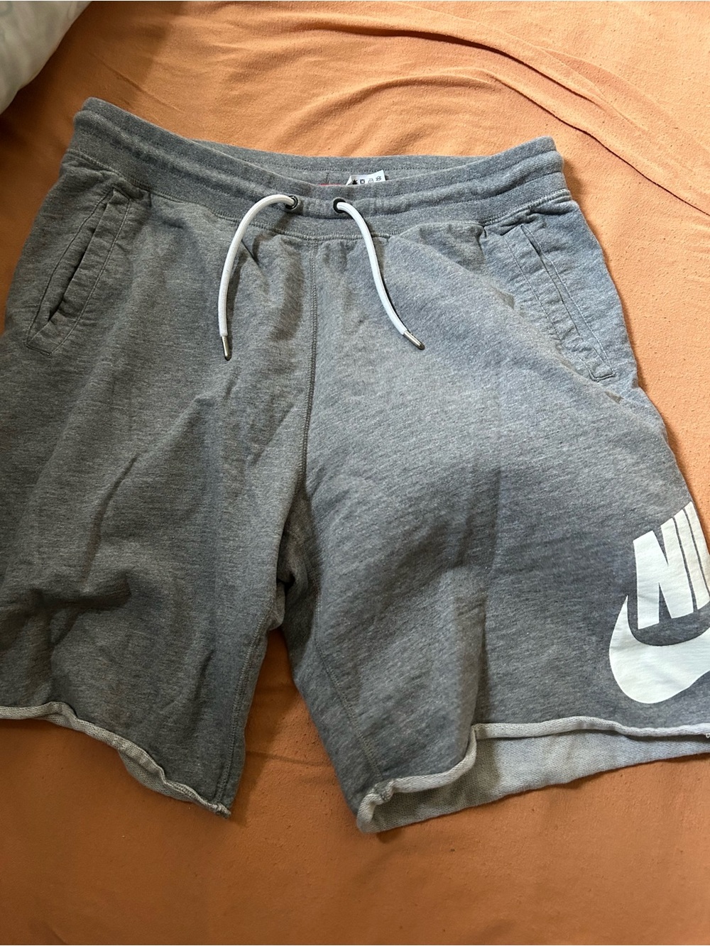 Nike Gray Athletic Fleece Shorts with White Drawstring